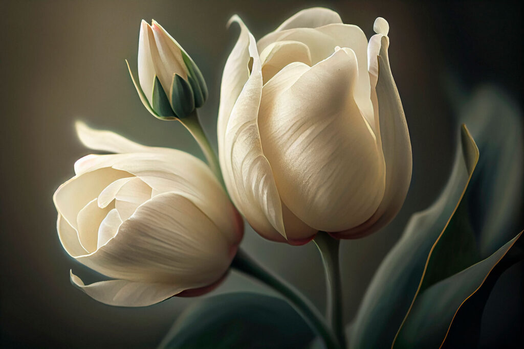 Roomwitte tulpen in schaduw — volledig ontwerp