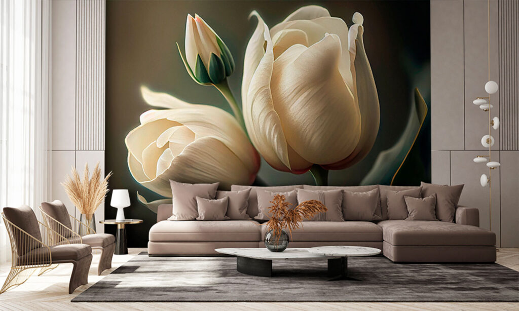Roomwitte tulpen in schaduw — interieur 2