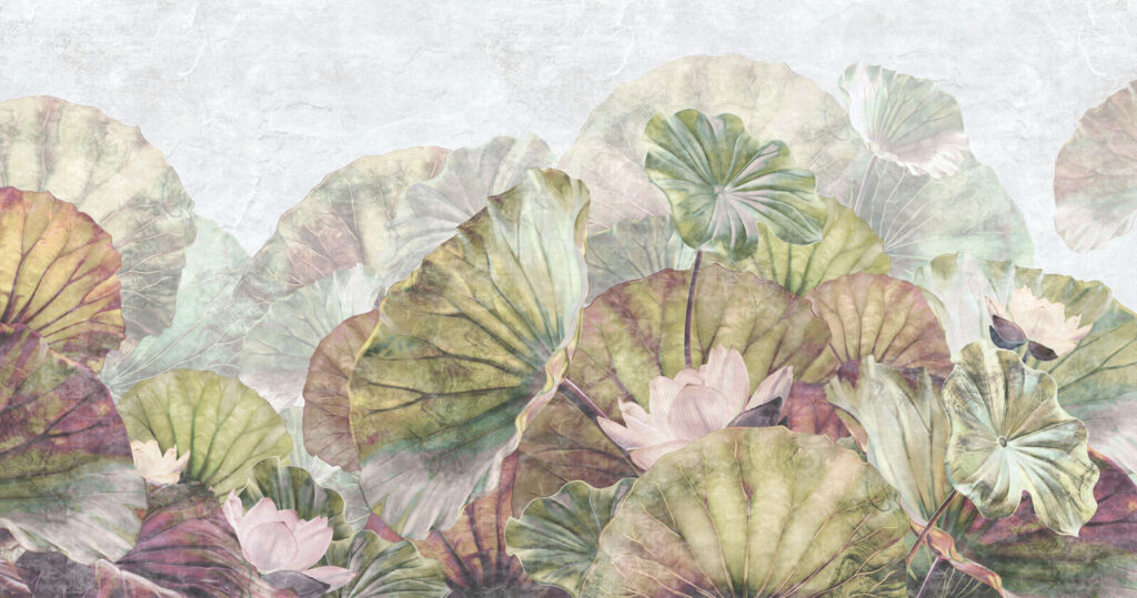 Ronde lotusbladeren in pastel — volledig ontwerp