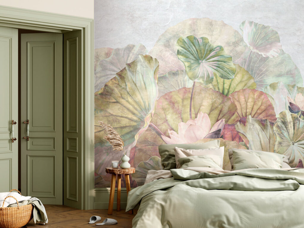 Ronde lotusbladeren in pastel — interieur 1