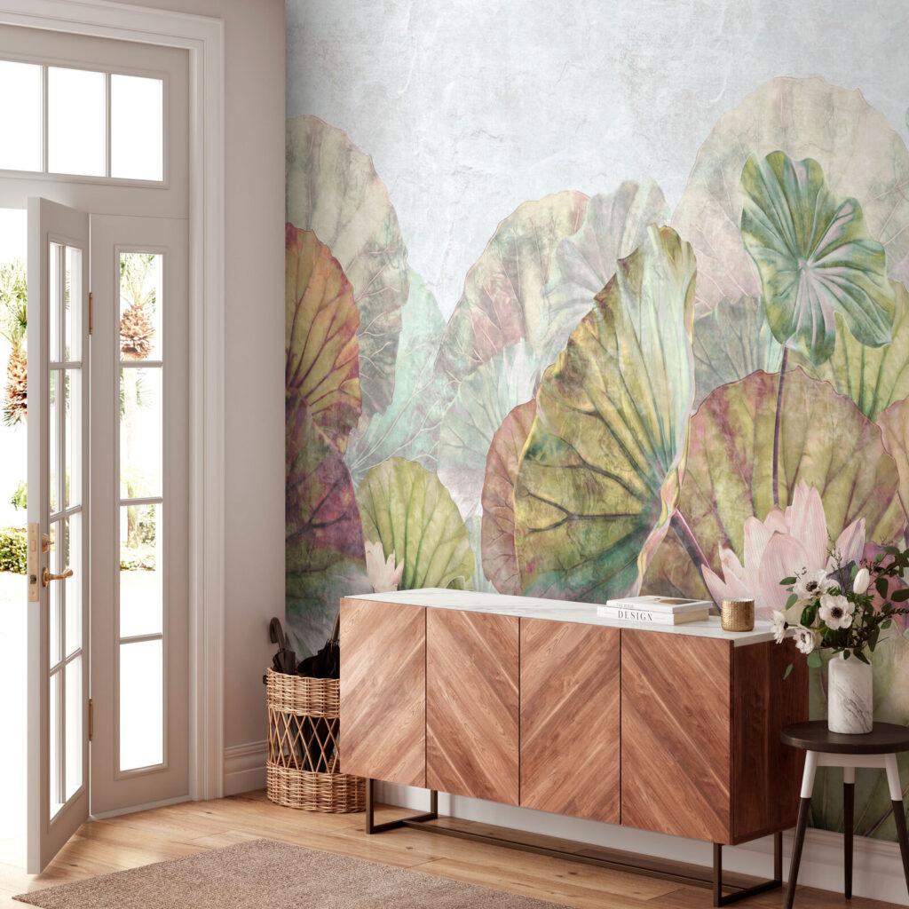 Ronde lotusbladeren in pastel — interieur 3