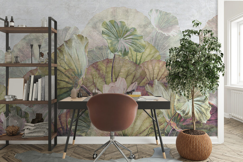 Ronde lotusbladeren in pastel — interieur 5