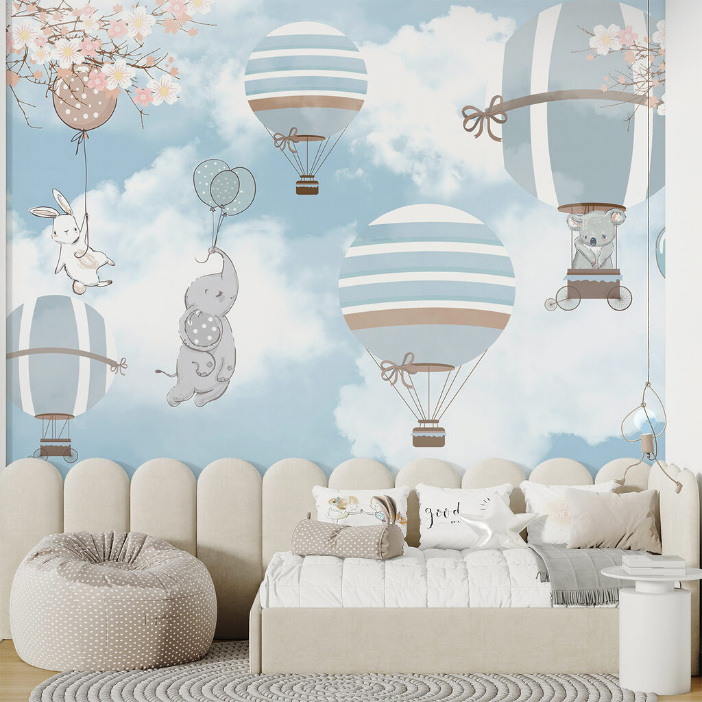 Konijntjes aan blauwe luchtballonnen — interieur 3