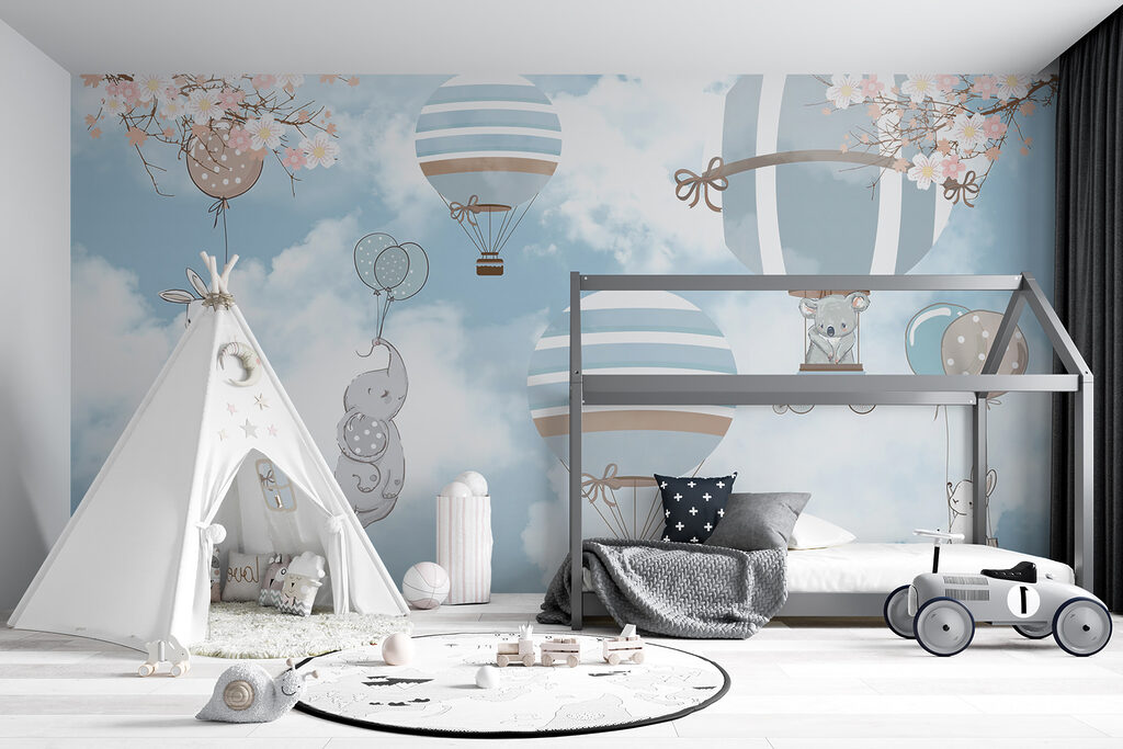 Konijntjes aan blauwe luchtballonnen — interieur 4
