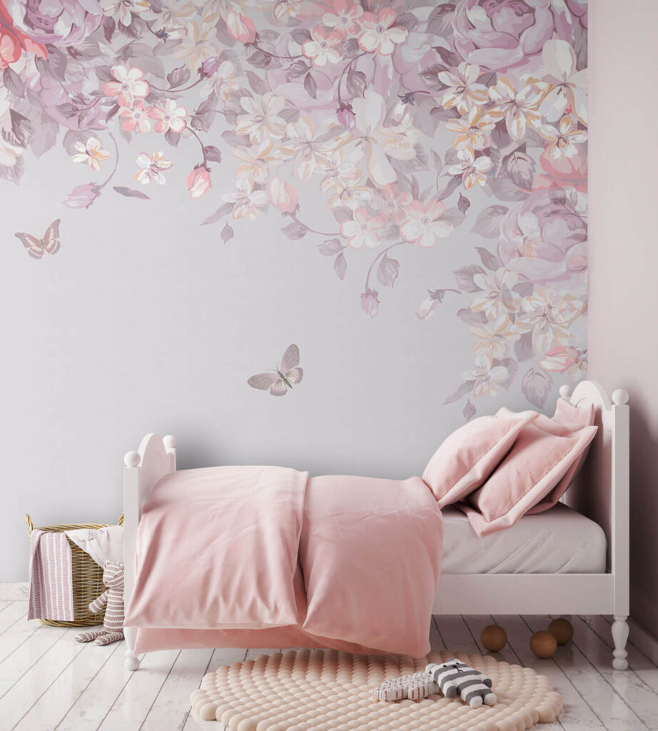 Bloemenpatroon met vlinders in een interieur