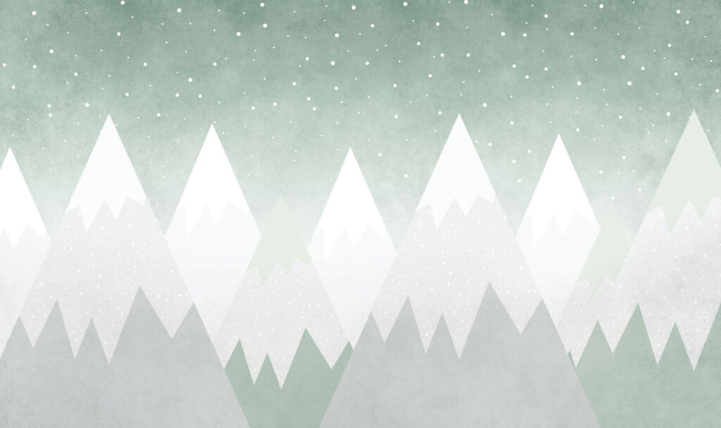 Witte bergtoppen onder winterstipjes — volledig ontwerp