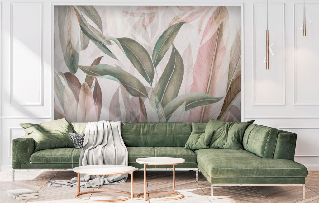 Slanke bladeren in pastelvlakken — interieur 1