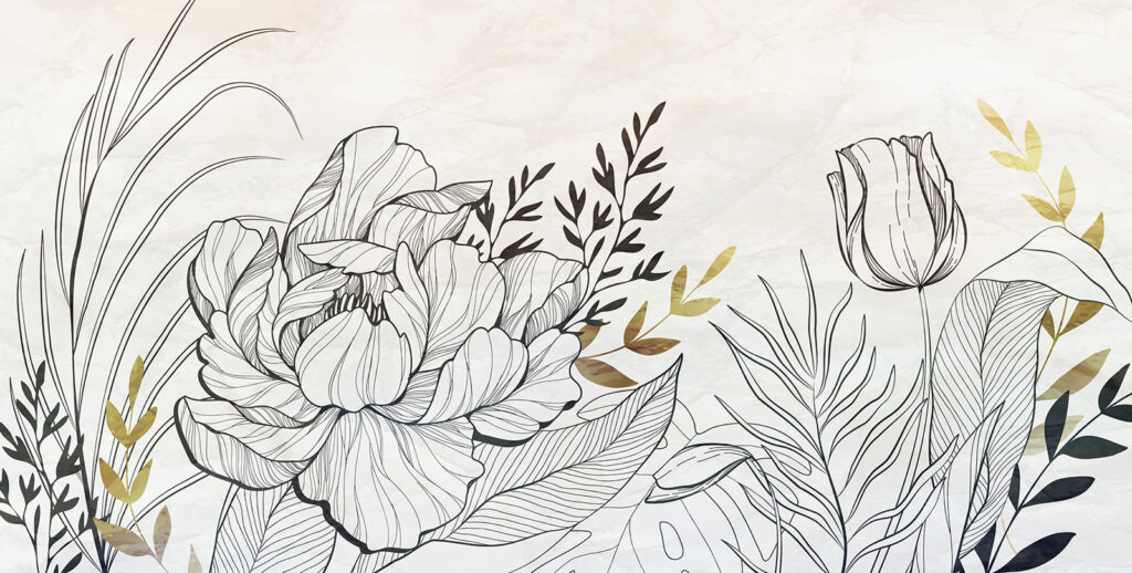 Bloemtekening met gouden blaadjes — volledig ontwerp