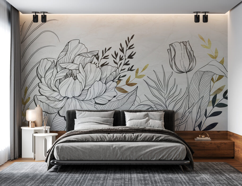 Bloemtekening met gouden blaadjes — interieur 1