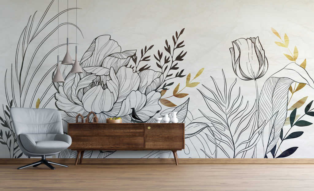 Bloemtekening met gouden blaadjes — interieur 2