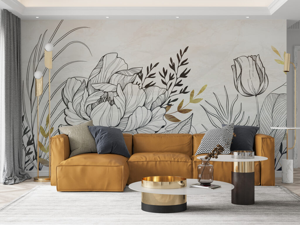 Bloemtekening met gouden blaadjes — interieur 3
