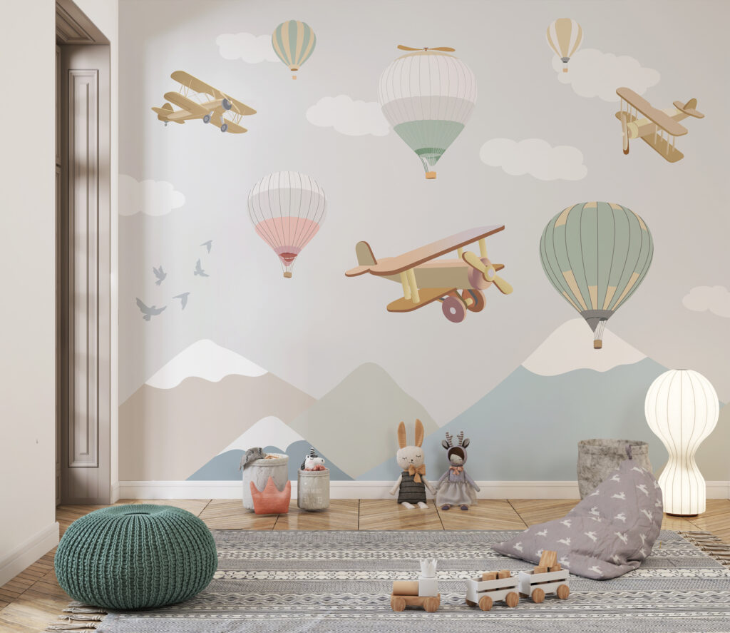 Luchtreizen boven vlakke pastelbergen — interieur 3