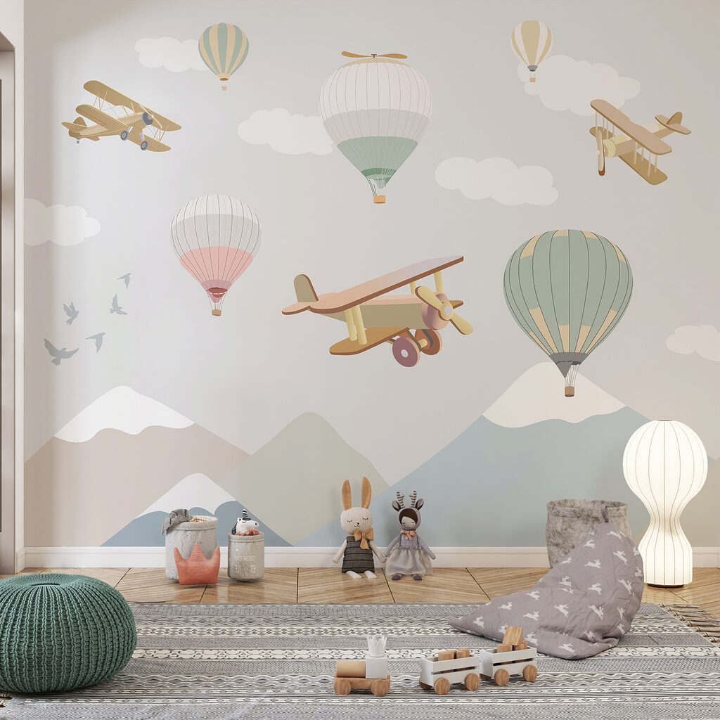 Luchtreizen boven vlakke pastelbergen — interieur 8