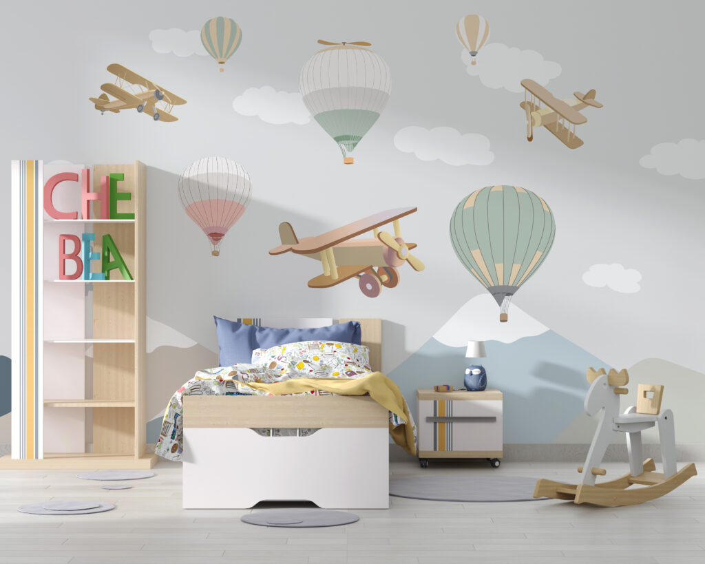 Luchtreizen boven vlakke pastelbergen — interieur 4