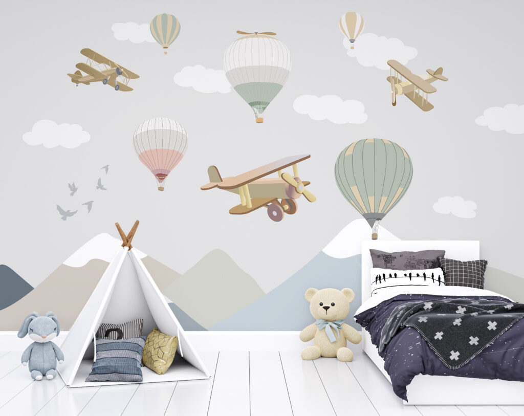 Luchtreizen boven vlakke pastelbergen — interieur 5