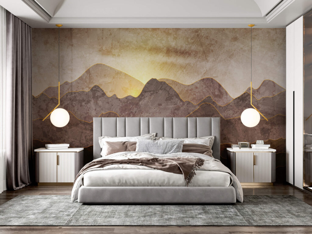 Schilderij van bergen en zon — interieur 2