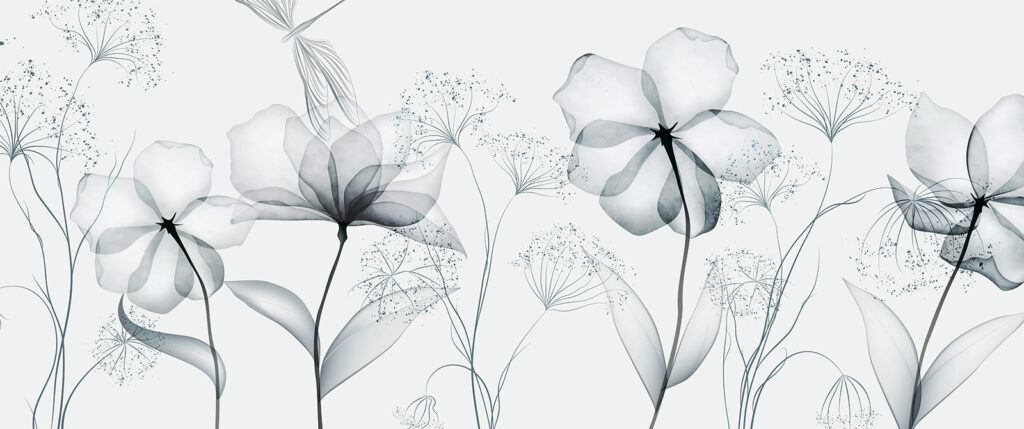 Transparante bloemen met bladeren — volledig ontwerp
