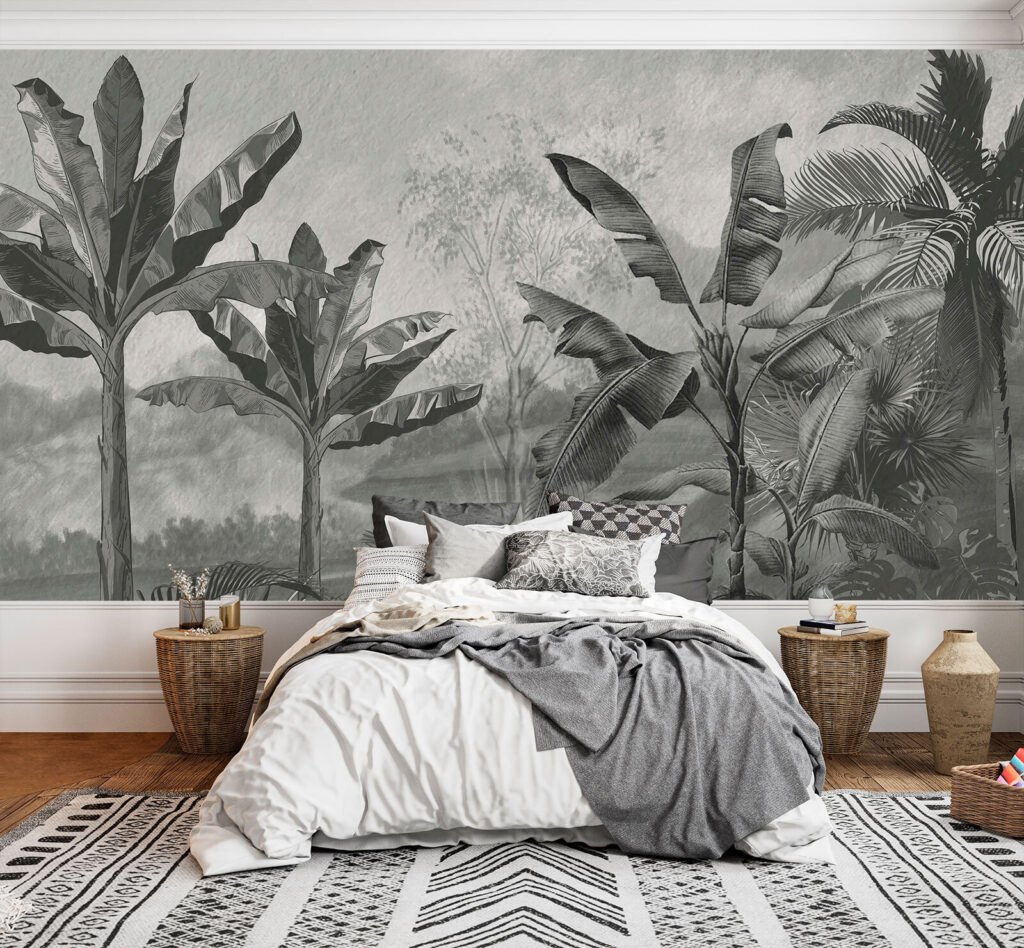 Zwart-wit afbeelding van een tropisch bos — interieur 1