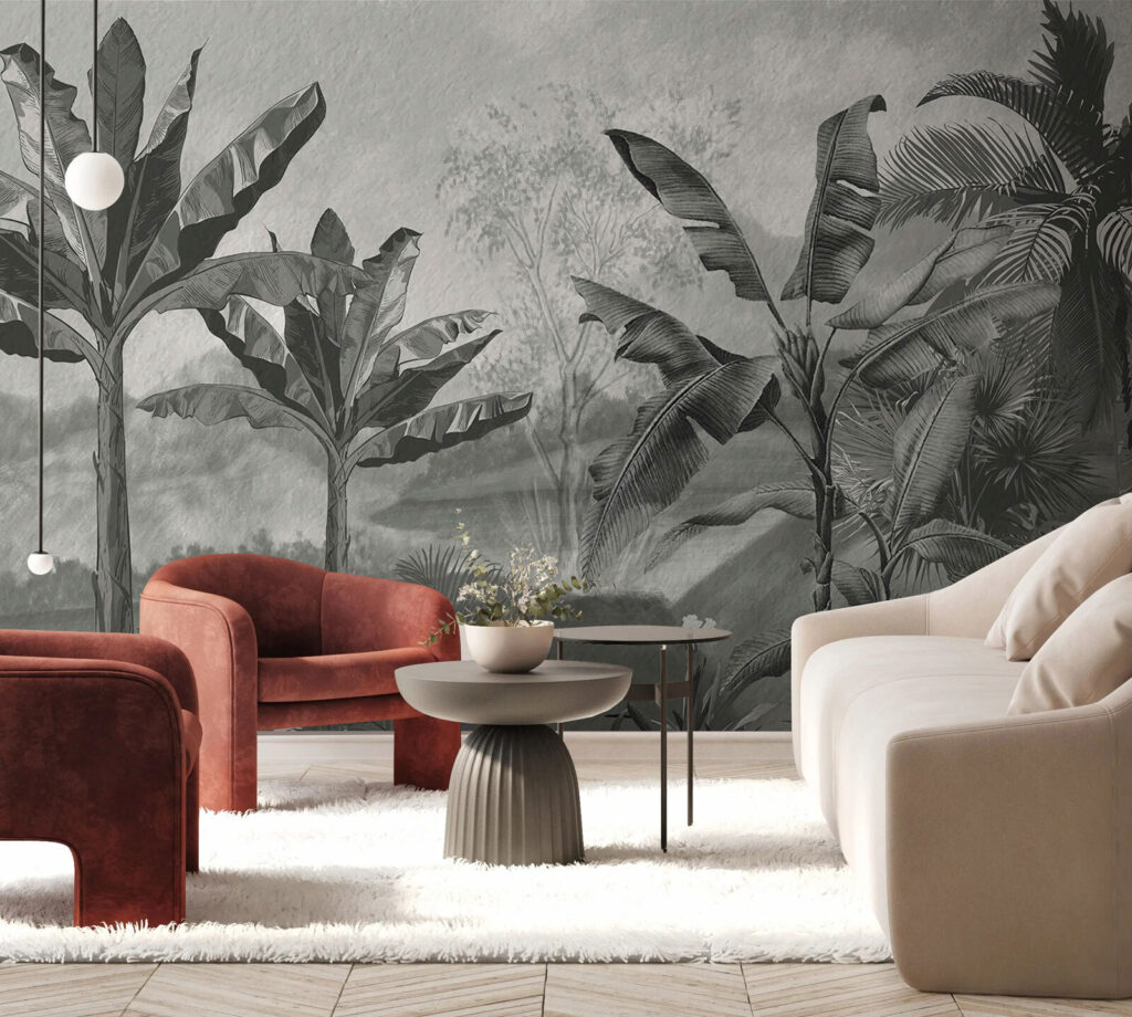 Zwart-wit afbeelding van een tropisch bos — interieur 2