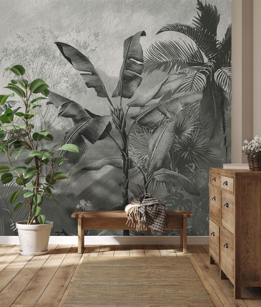 Zwart-wit afbeelding van een tropisch bos — interieur 3