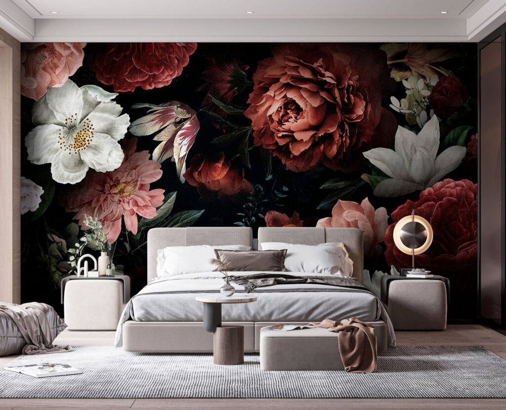 Elegante bloemen op een donkere achtergrond in een interieur