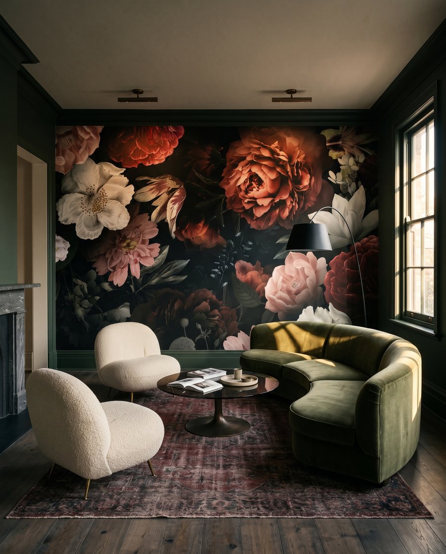 Bloei uit diepe schaduw in een interieur