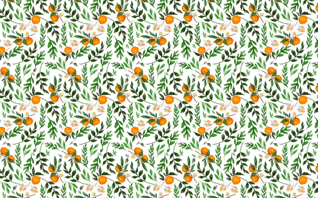 Sinaasappels in een bladpatroon — volledig ontwerp