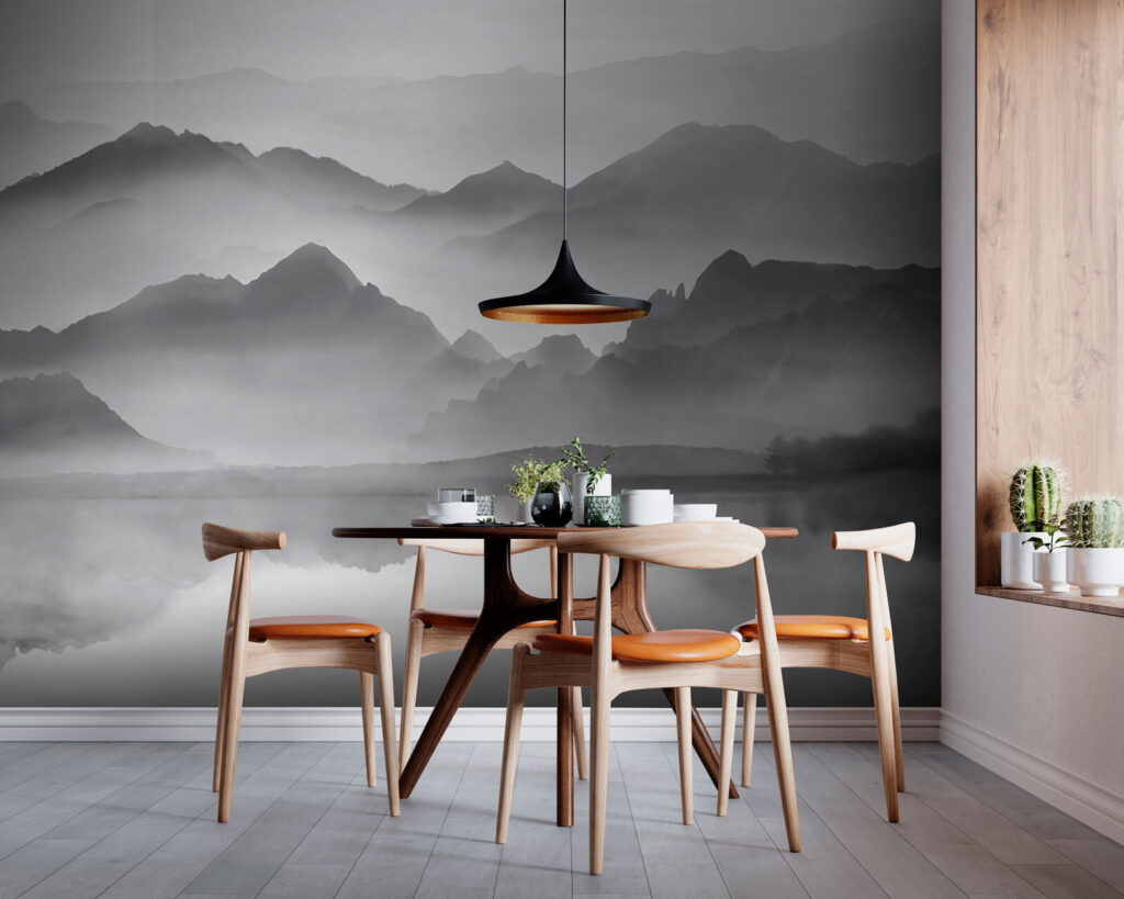 Grijze bergen boven spiegelwater — interieur 1
