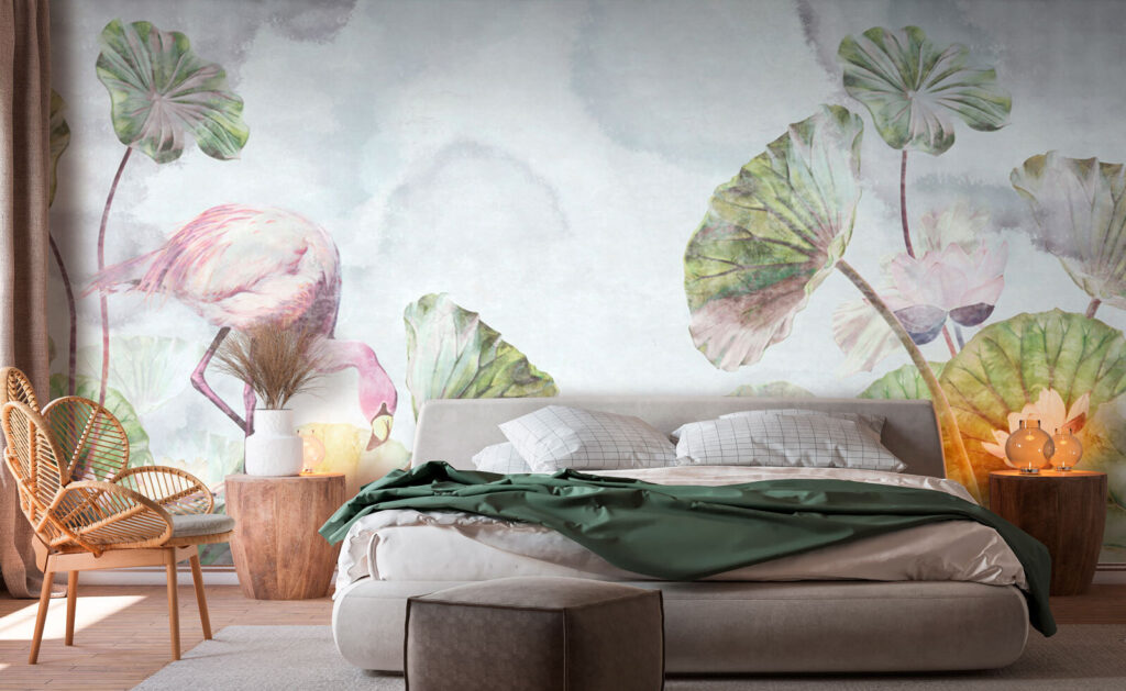 Lotusbladeren boven lichte verfnevel — interieur 1