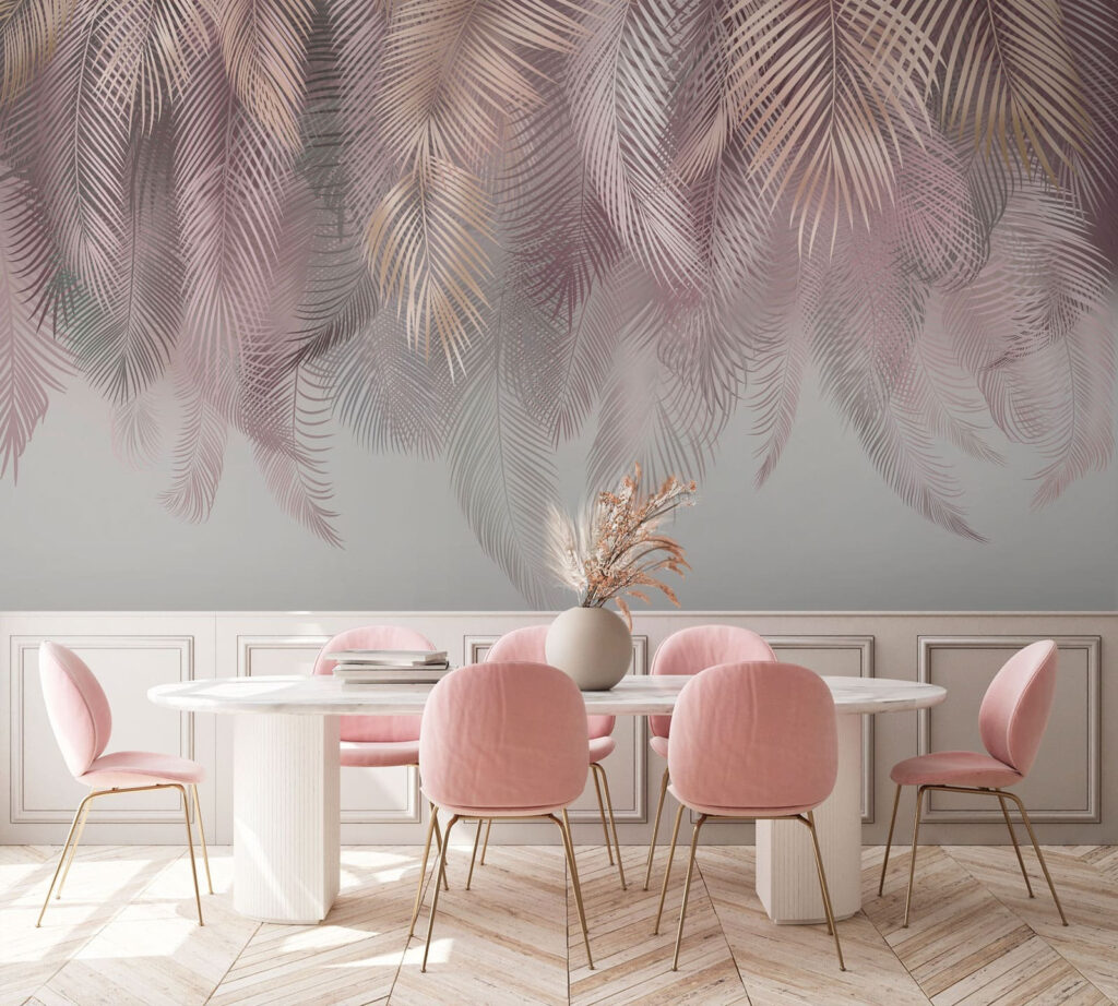 Delicate bladeren in zachte pasteltinten in een interieur