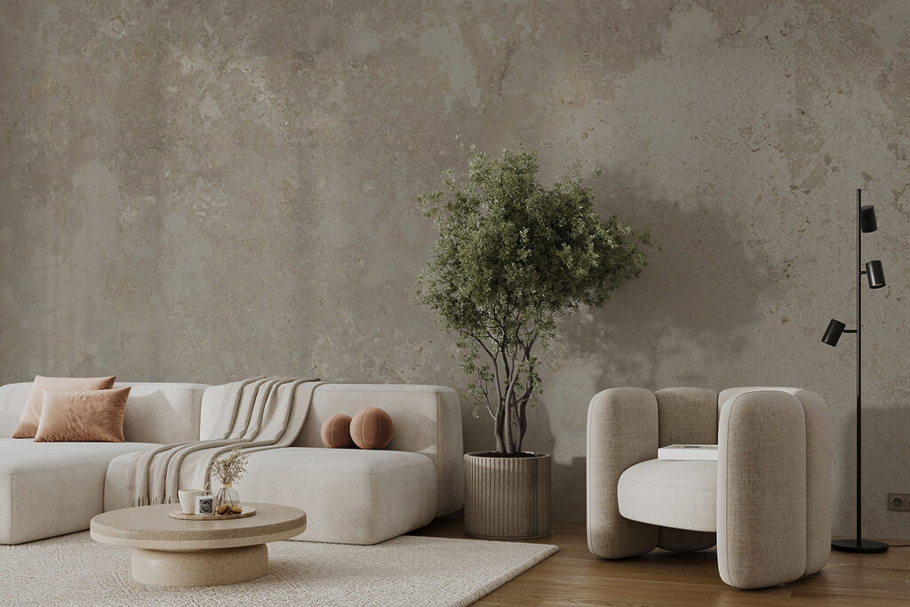 Verweerd patroon in zandkleur — interieur 4