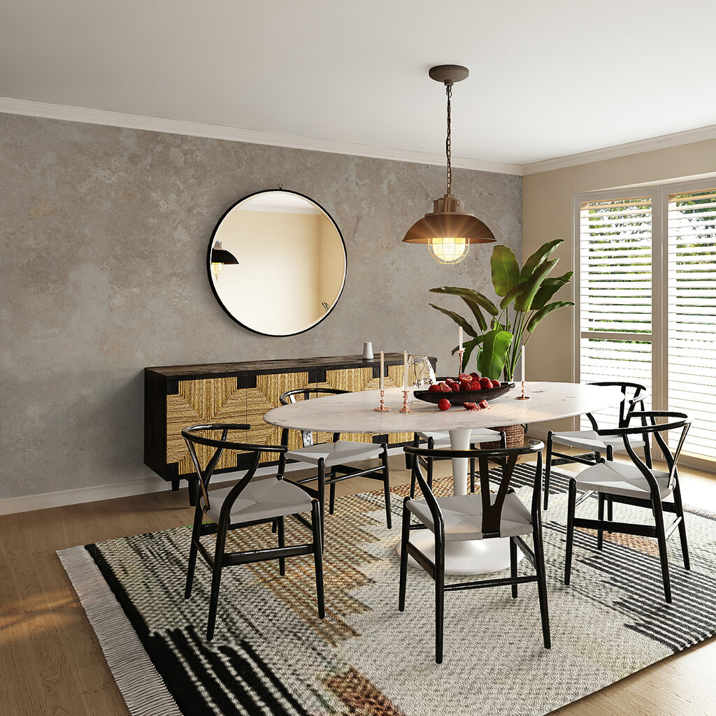 Verweerd patroon in zandkleur — interieur 5
