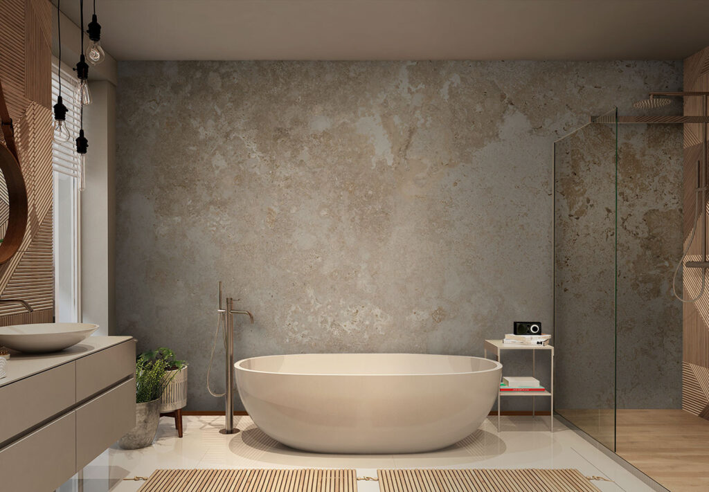 Verweerd patroon in zandkleur — interieur 3
