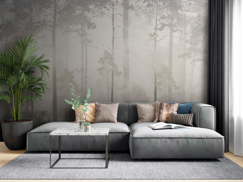 Boslicht tussen rechte stammen — interieur 3