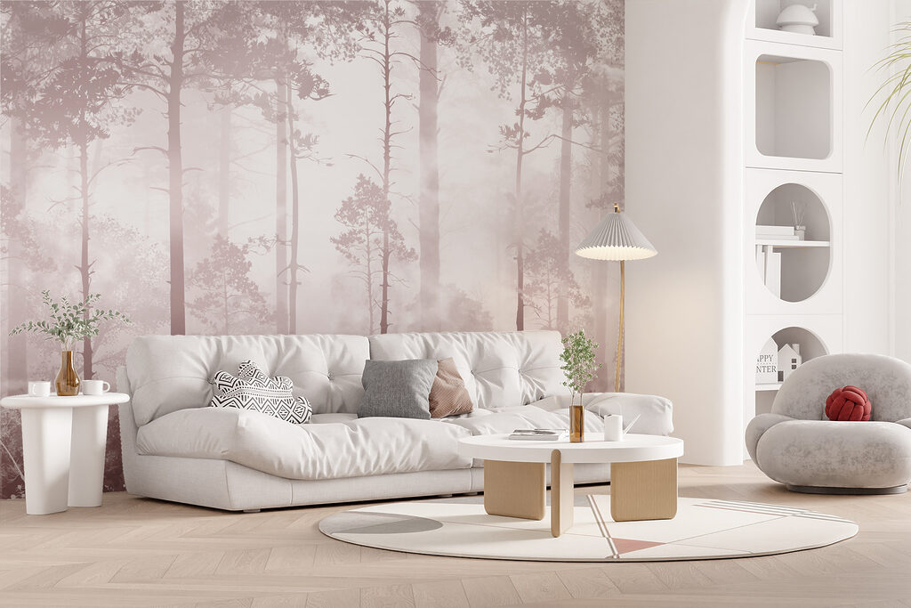 Boslicht tussen rechte stammen — interieur 3