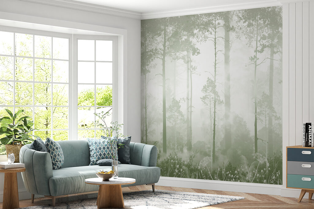 Boslicht tussen rechte stammen — interieur 3