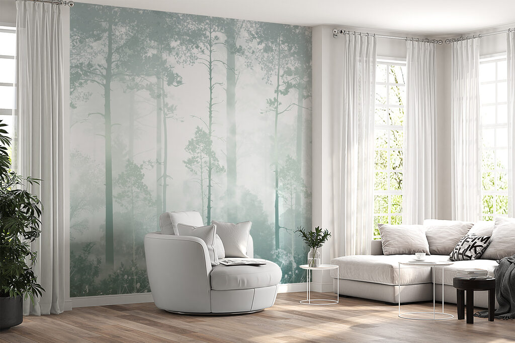 Boslicht tussen rechte stammen — interieur 2