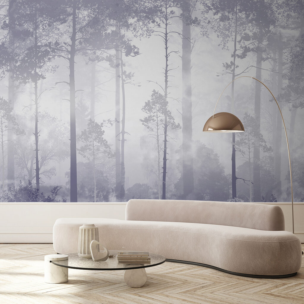 Boslicht tussen rechte stammen — interieur 2