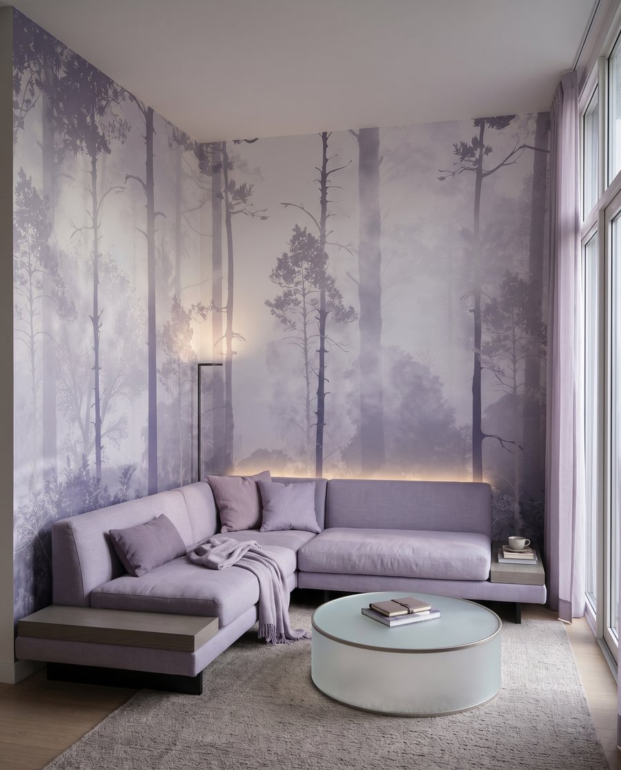 Boslicht tussen rechte stammen — interieur 3