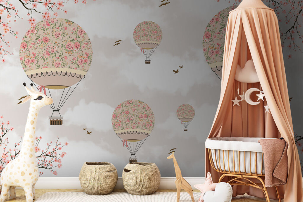 Groep heteluchtballonnen in de lucht — interieur 1