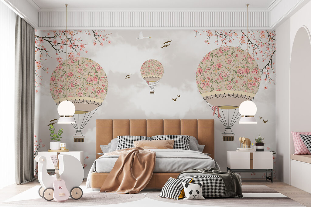 Groep heteluchtballonnen in de lucht — interieur 3