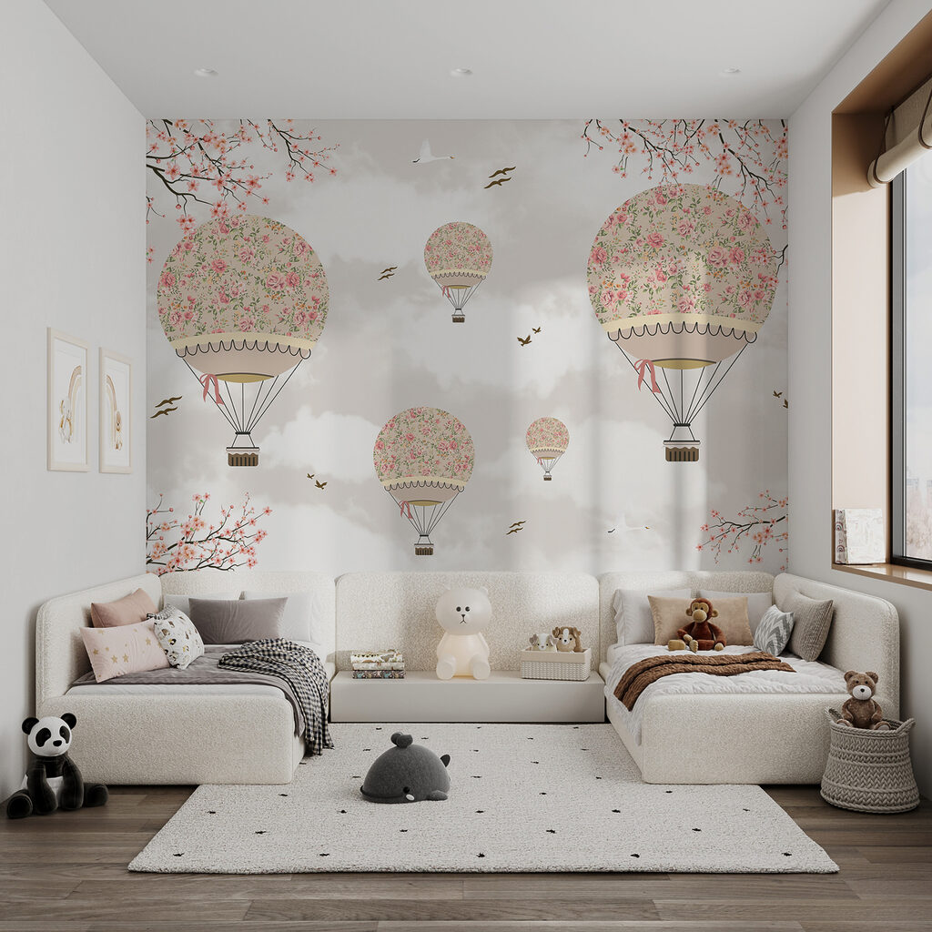 Groep heteluchtballonnen in de lucht — interieur 4