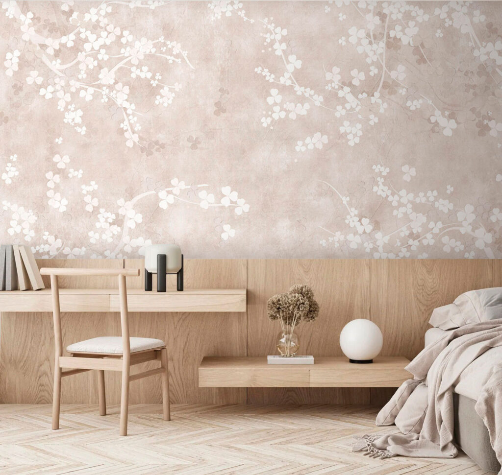 Witte bloemen op een beige achtergrond — interieur 2