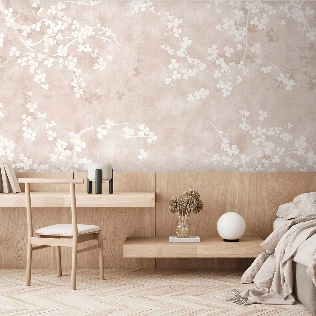 Witte bloemen op een beige achtergrond — interieur 4