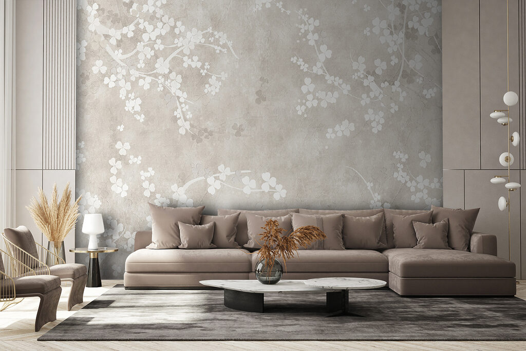 Witte bloemen op een beige achtergrond — interieur 5