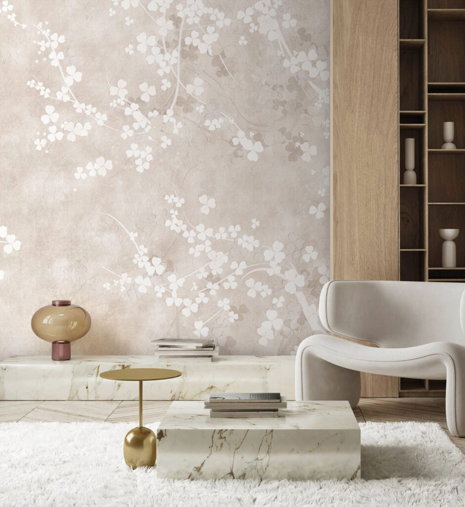 Witte bloemen op een beige achtergrond — interieur 3