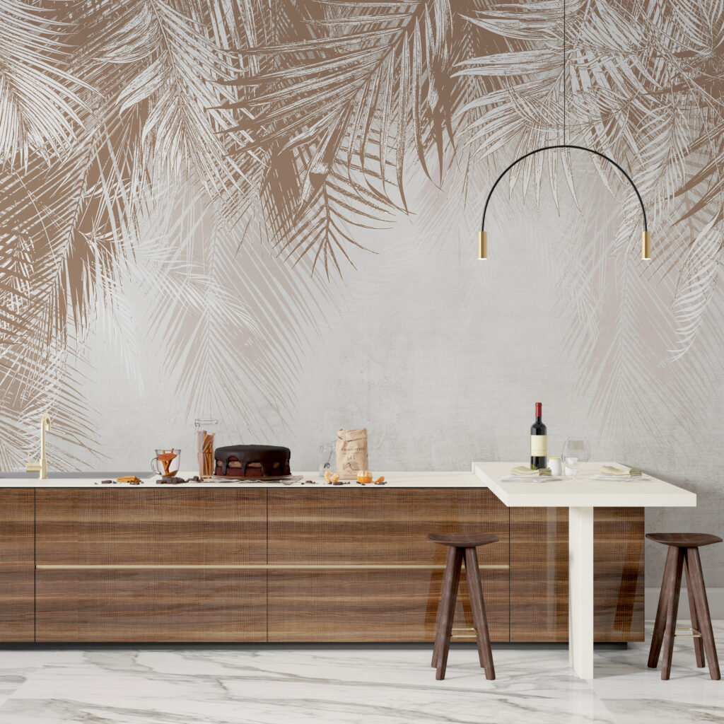 Witte en bruine achtergrond met palmbladeren — interieur 4