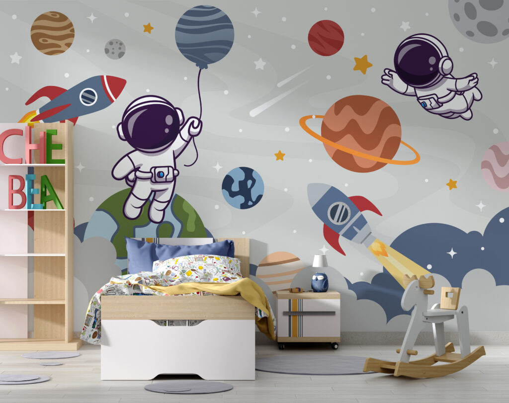 Astronauten in speelse planetenwereld — interieur 4