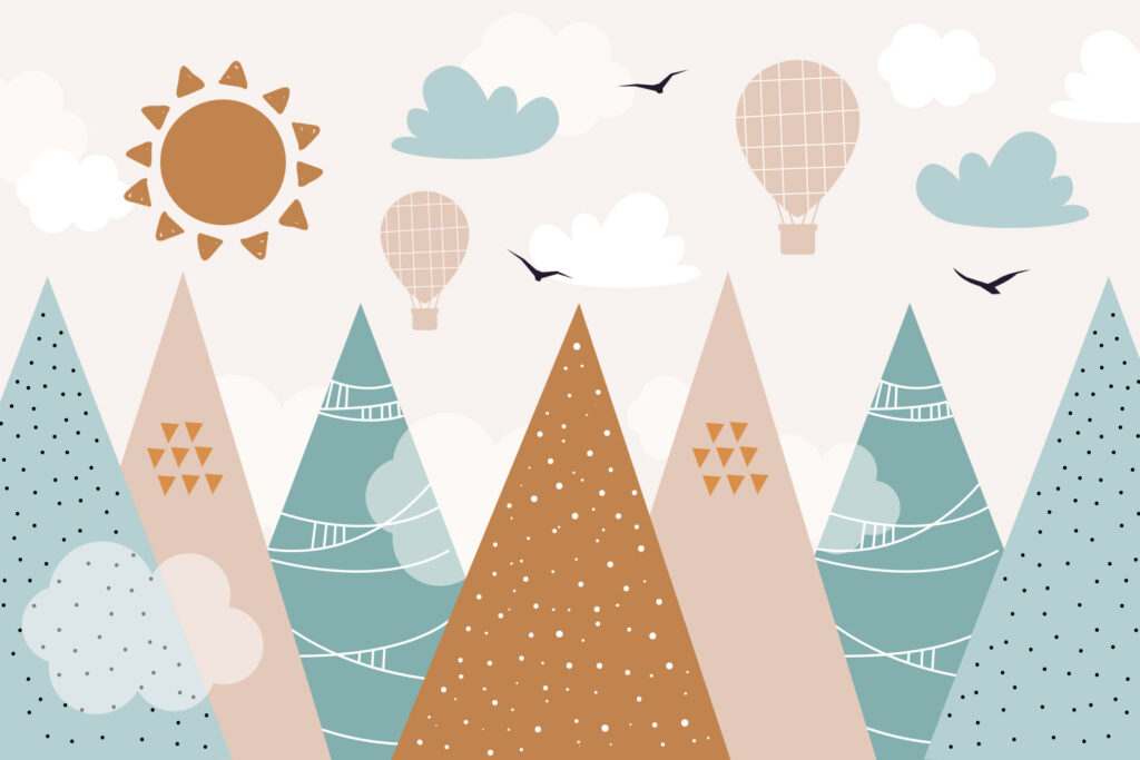 Zon boven speelse bergvormen — volledig ontwerp
