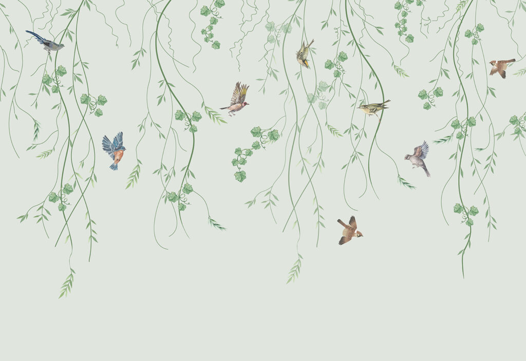 Vogeltjes tussen fijne hangtakken — volledig ontwerp